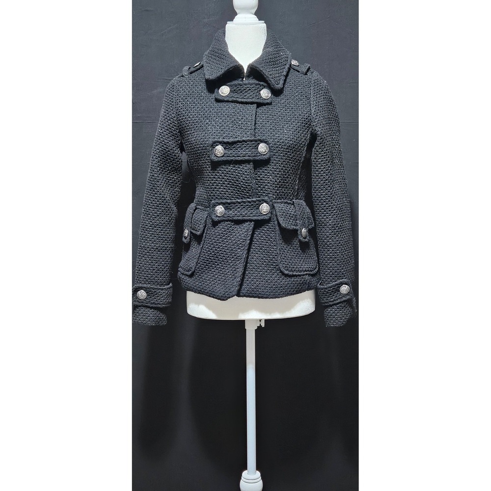 Dollhouse Womens Y2K Black Wool Blend Double Breasted Pea Coat Jacket Size Small